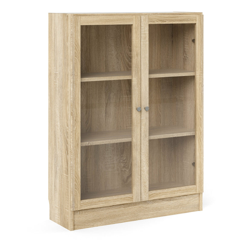 Basic Low Wide Display Cabinet in Oak (2 Shelves) with 2 Glass Doors – Oak – image 1