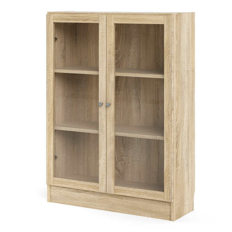 Basic Low Wide Display Cabinet in Oak (2 Shelves) with 2 Glass Doors – Oak – image 2