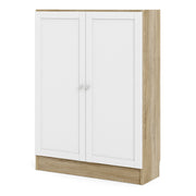 Basic Low Wide Storage Cabinet in Oak (2 Shelves) with 2 White Doors – image 2