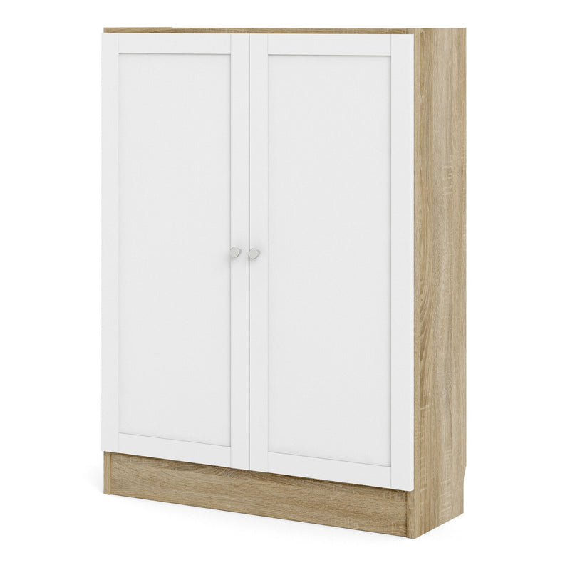 Basic Low Wide Storage Cabinet in Oak (2 Shelves) with 2 White Doors – image 2