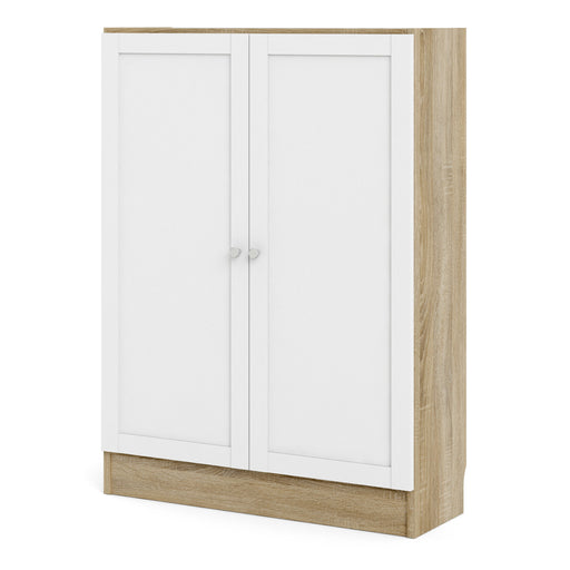 Basic Low Wide Storage Cabinet in Oak (2 Shelves) with 2 White Doors – image 2