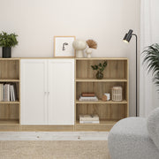 Basic Low Wide Storage Cabinet in Oak (2 Shelves) with 2 White Doors – image 4