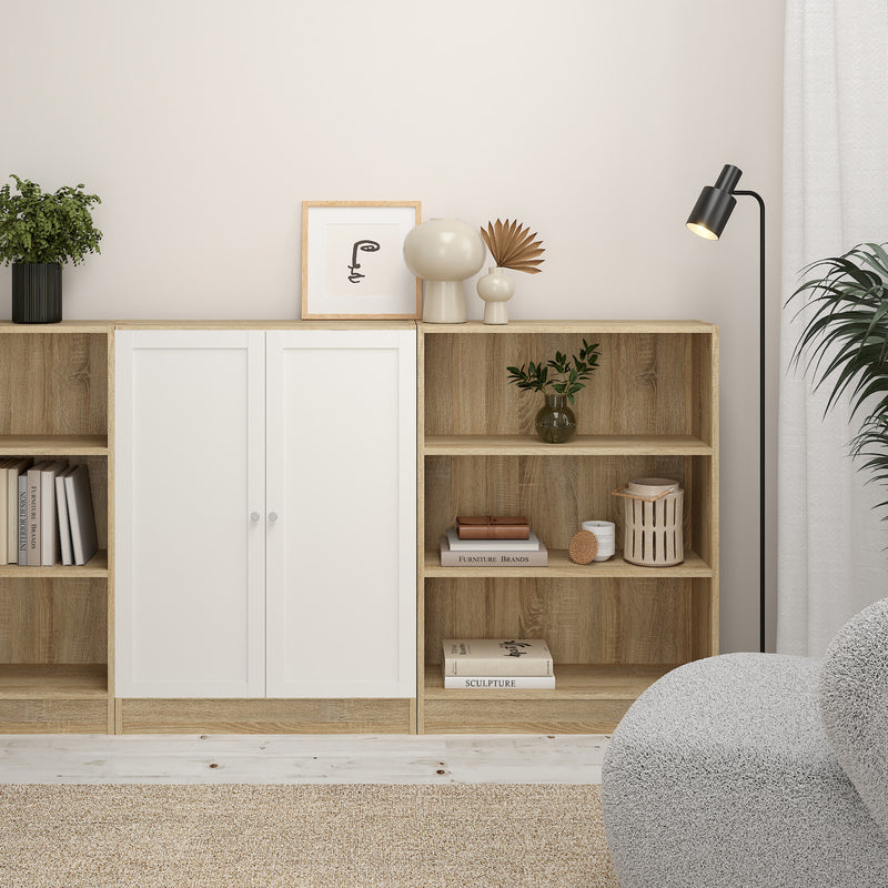 Basic Low Wide Storage Cabinet in Oak (2 Shelves) with 2 White Doors – image 4