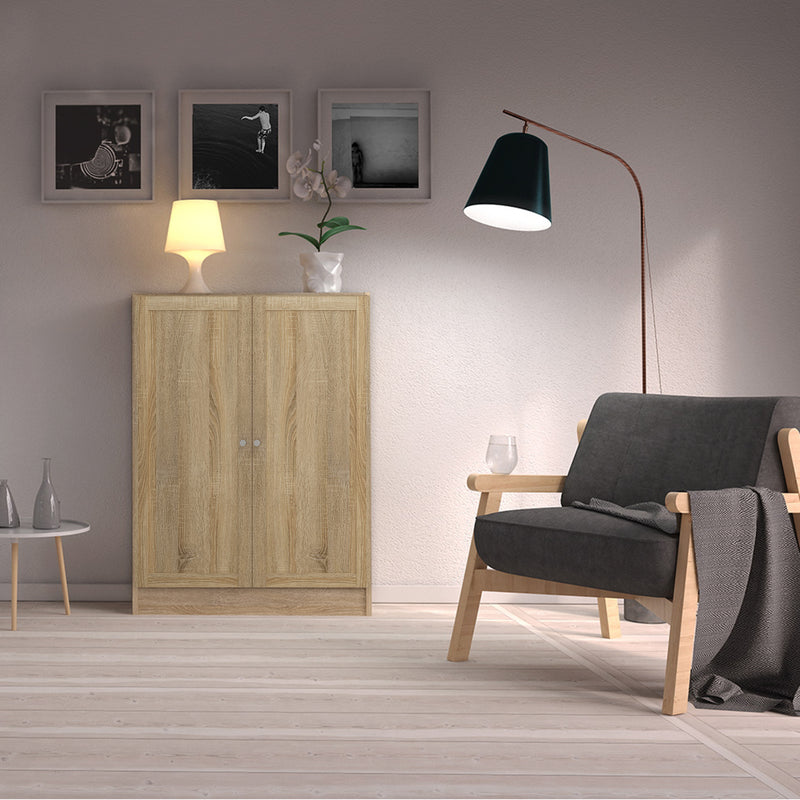 Basic Low Wide Storage Cabinet in Oak (2 Shelves) with 2 Oak Doos – image 3