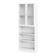 Basic Tall Wide Display Cabinet in Oak (4 Shelves) with 2 Glass Oak Doors – White – image 2