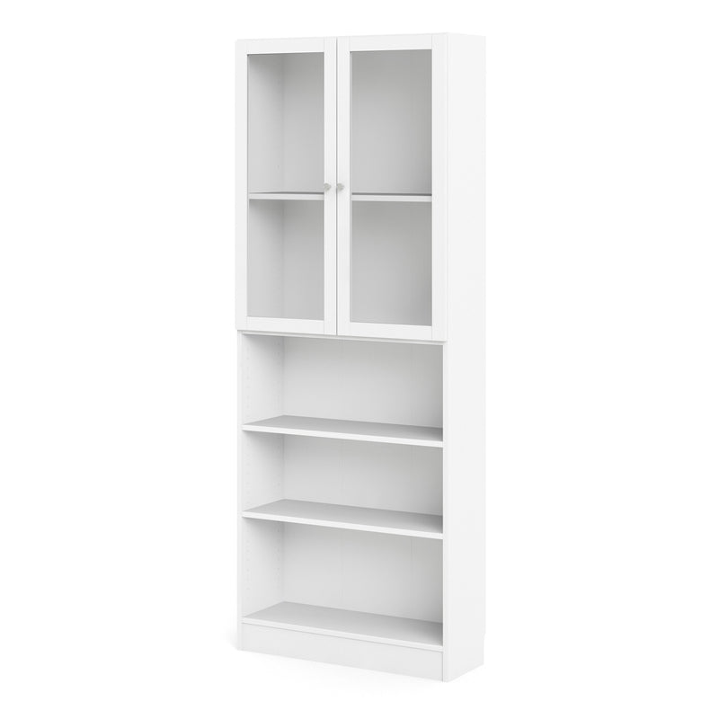 Basic Tall Wide Display Cabinet in Oak (4 Shelves) with 2 Glass Oak Doors – White – image 2
