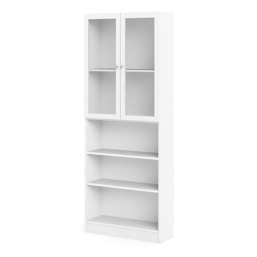 Basic Tall Wide Display Cabinet in Oak (4 Shelves) with 2 Glass Oak Doors – White – image 2