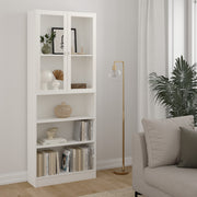 Basic Tall Wide Display Cabinet in Oak (4 Shelves) with 2 Glass Oak Doors – White – image 3