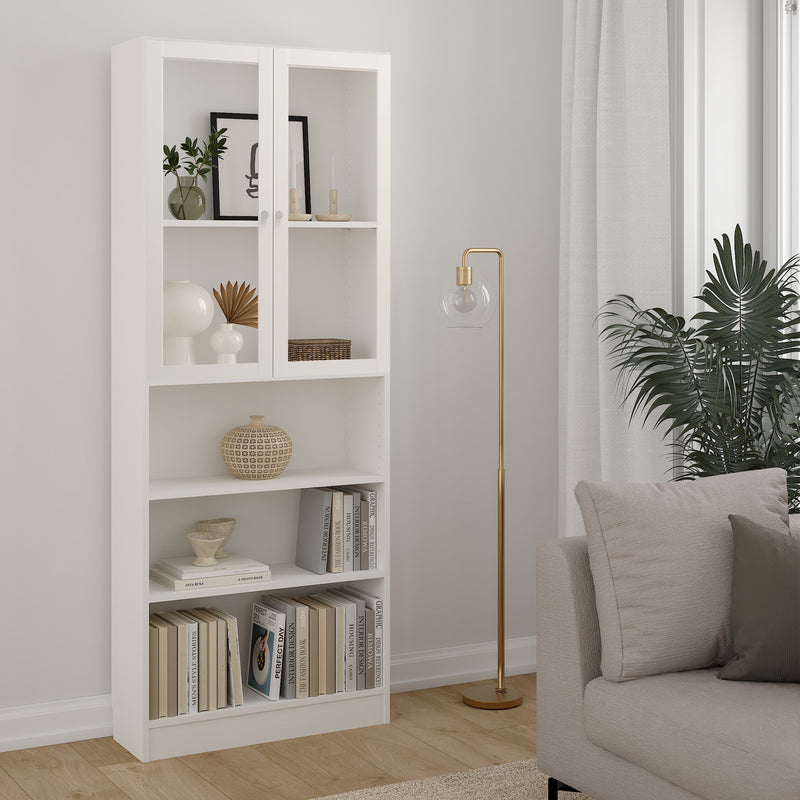 Basic Tall Wide Display Cabinet in Oak (4 Shelves) with 2 Glass Oak Doors – White – image 3