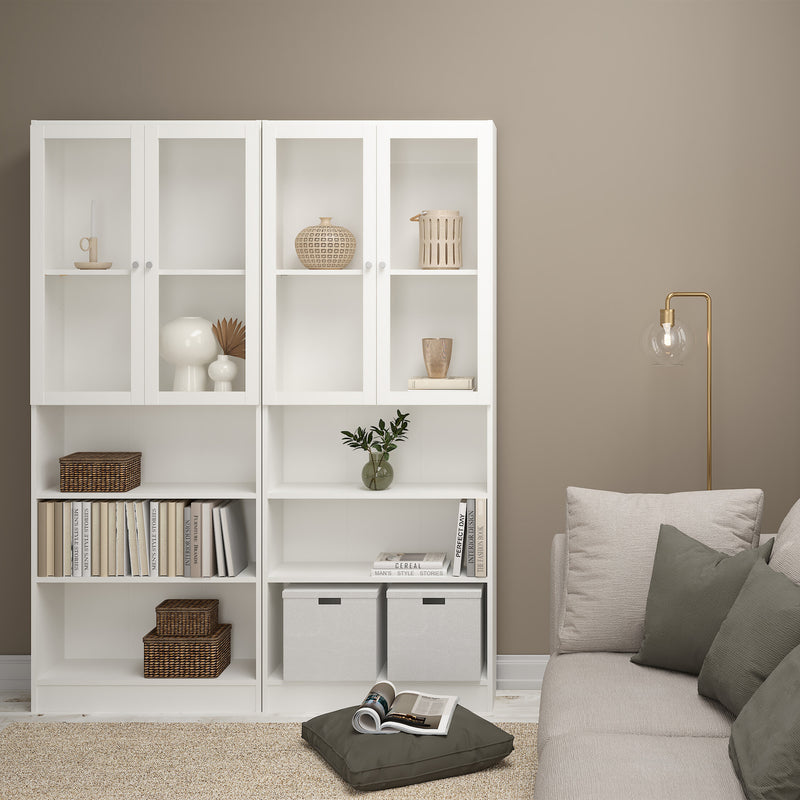 Basic Tall Wide Display Cabinet in Oak (4 Shelves) with 2 Glass Oak Doors – White – image 4