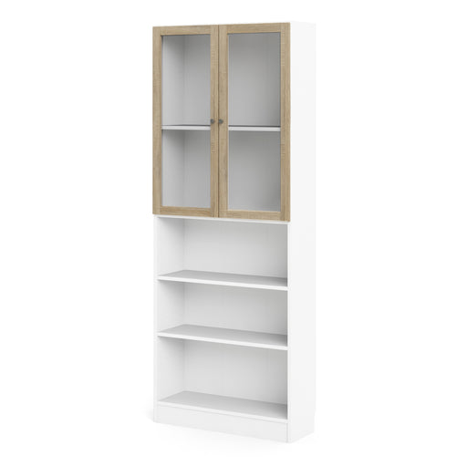 Basic Tall Wide Display Cabinet in White (4 Shelves) with 2 Glass Oak Doors – image 2