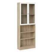 Basic Tall Wide Display Cabinet in Oak (4 Shelves) with 2 Glass White Doors – image 1