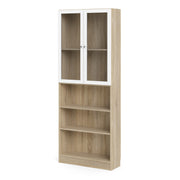 Basic Tall Wide Display Cabinet in Oak (4 Shelves) with 2 Glass White Doors – image 2