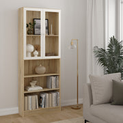 Basic Tall Wide Display Cabinet in Oak (4 Shelves) with 2 Glass White Doors – image 3