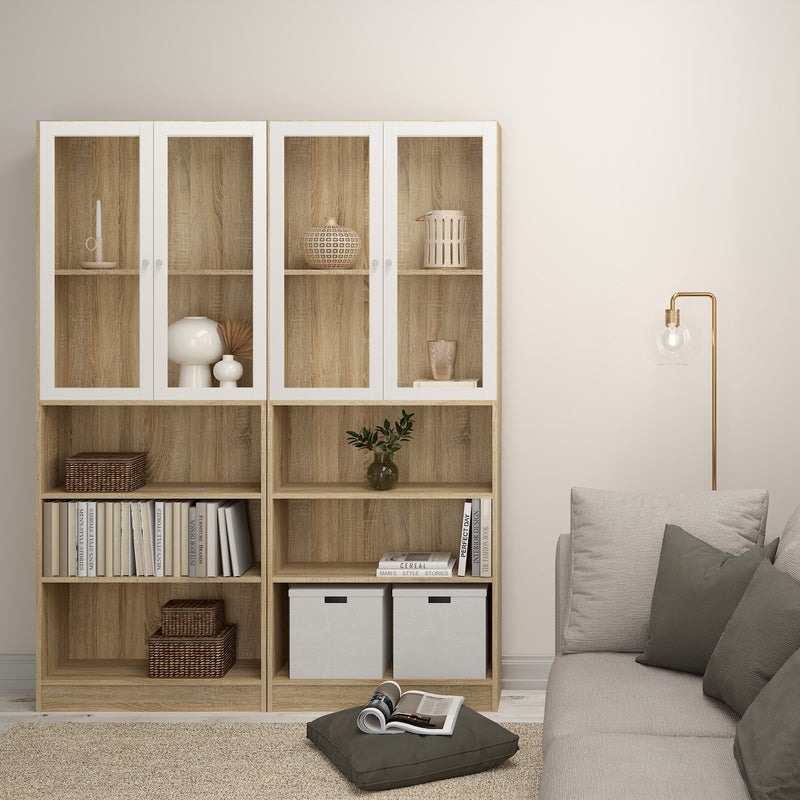Basic Tall Wide Display Cabinet in Oak (4 Shelves) with 2 Glass White Doors – image 4