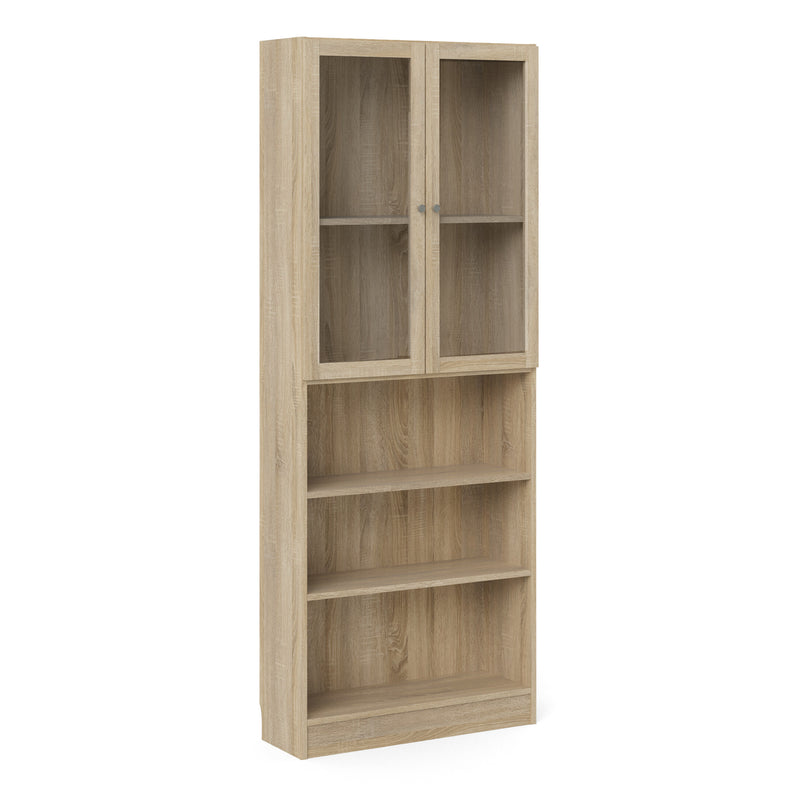 Basic Tall Wide Display Cabinet in Oak (4 Shelves) with 2 Glass Oak Doors – Oak – image 1