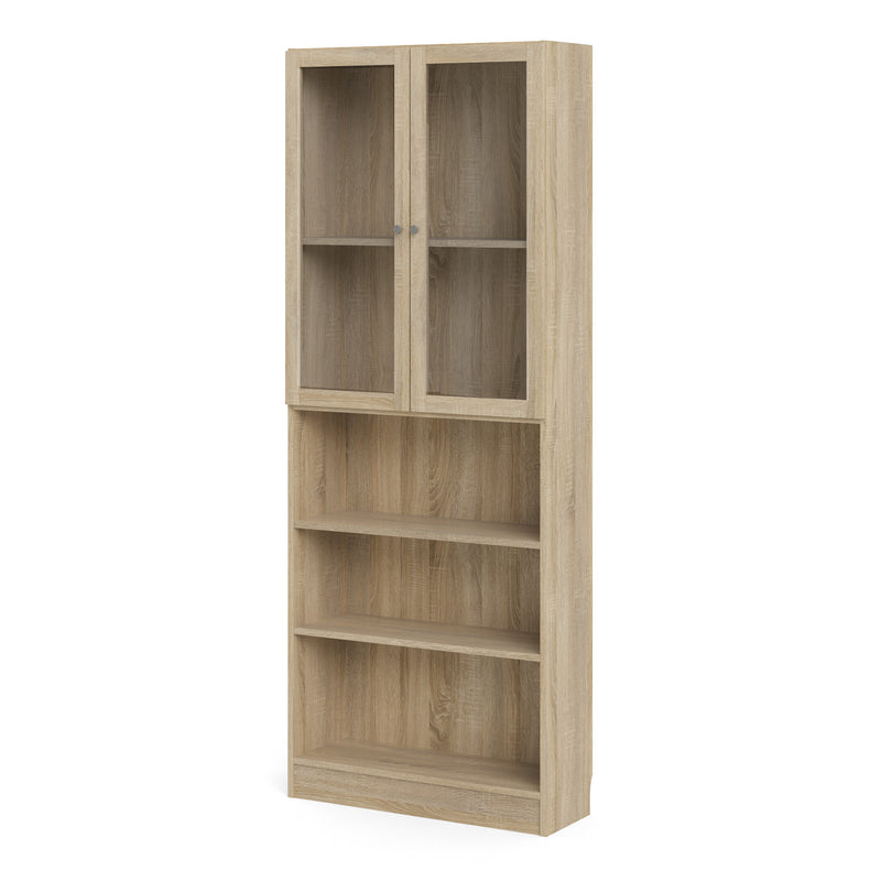 Basic Tall Wide Display Cabinet in Oak (4 Shelves) with 2 Glass Oak Doors – Oak – image 2