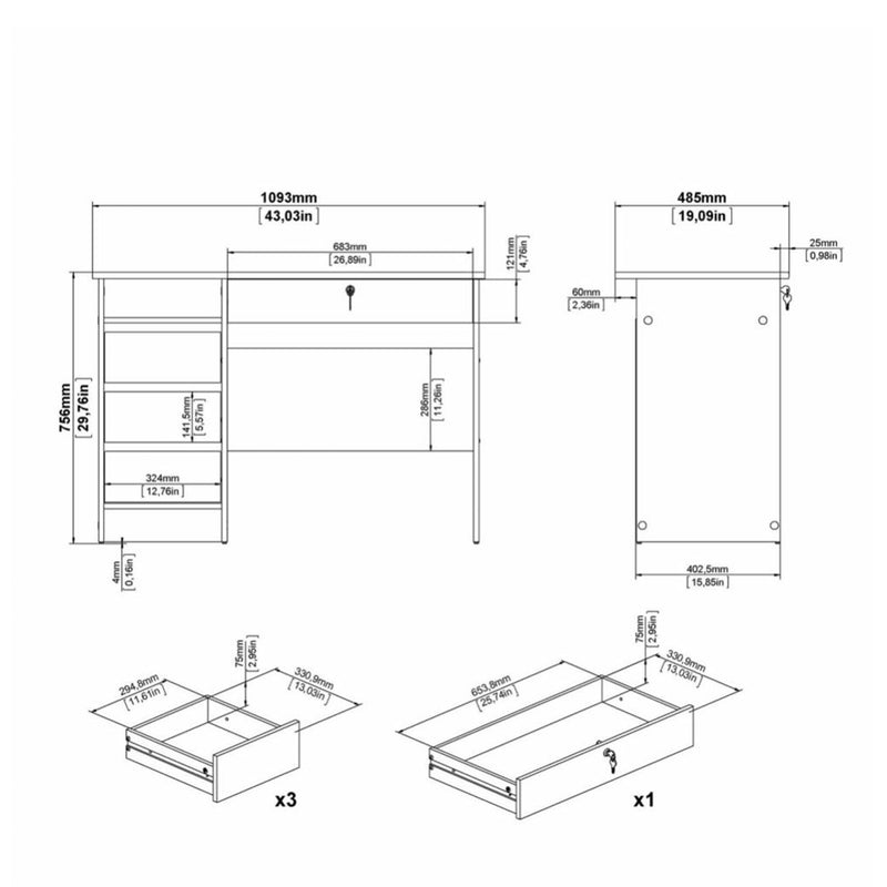 Function Plus 4 Drawer Desk Handleless Drawer in Jackson – White – image 8