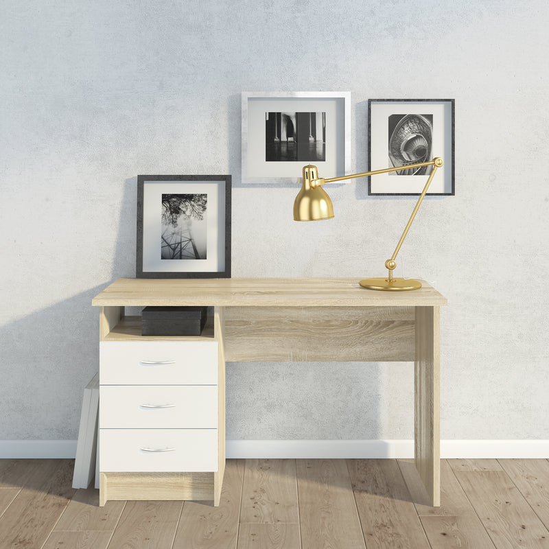 Function Plus Oak Desk 3 White Drawers – image 5