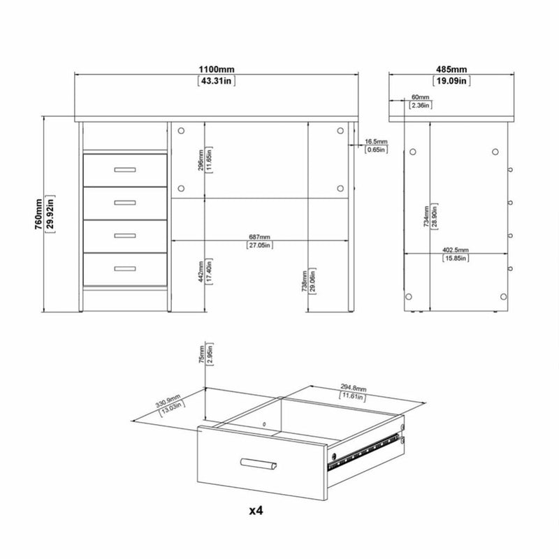 Function Plus 4 Drawer Desk – White – image 9