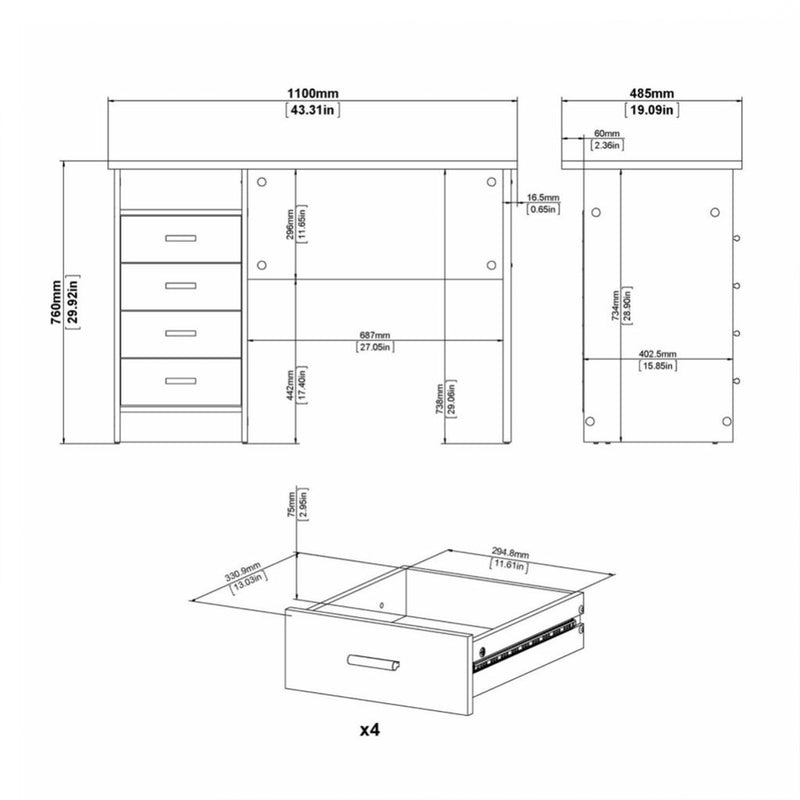 Function Plus 4 Drawer Desk – Oak – image 8