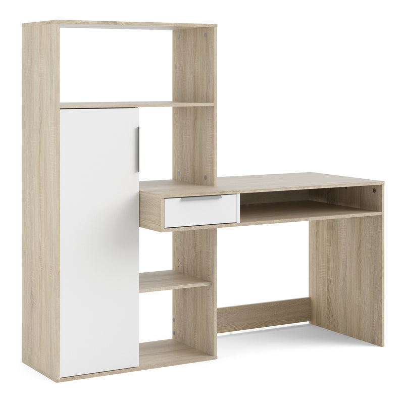 Function Plus Desk Multi Functional Desk with Drawer and 1 Door in White and Oak – image 1