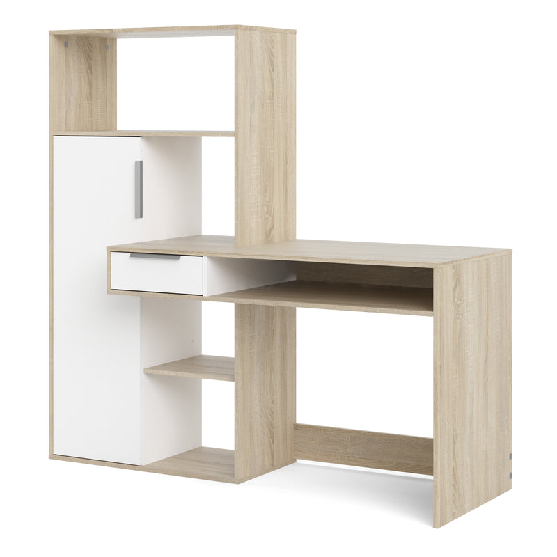 Function Plus Desk Multi Functional Desk with Drawer and 1 Door in White and Oak – image 3
