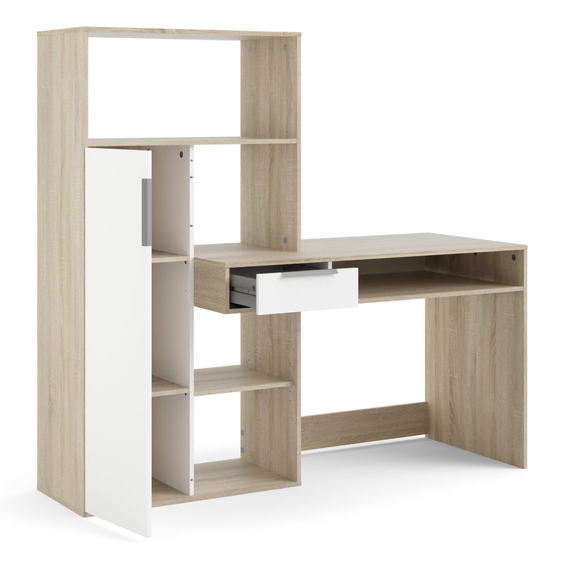 Function Plus Desk Multi Functional Desk with Drawer and 1 Door in White and Oak – image 4