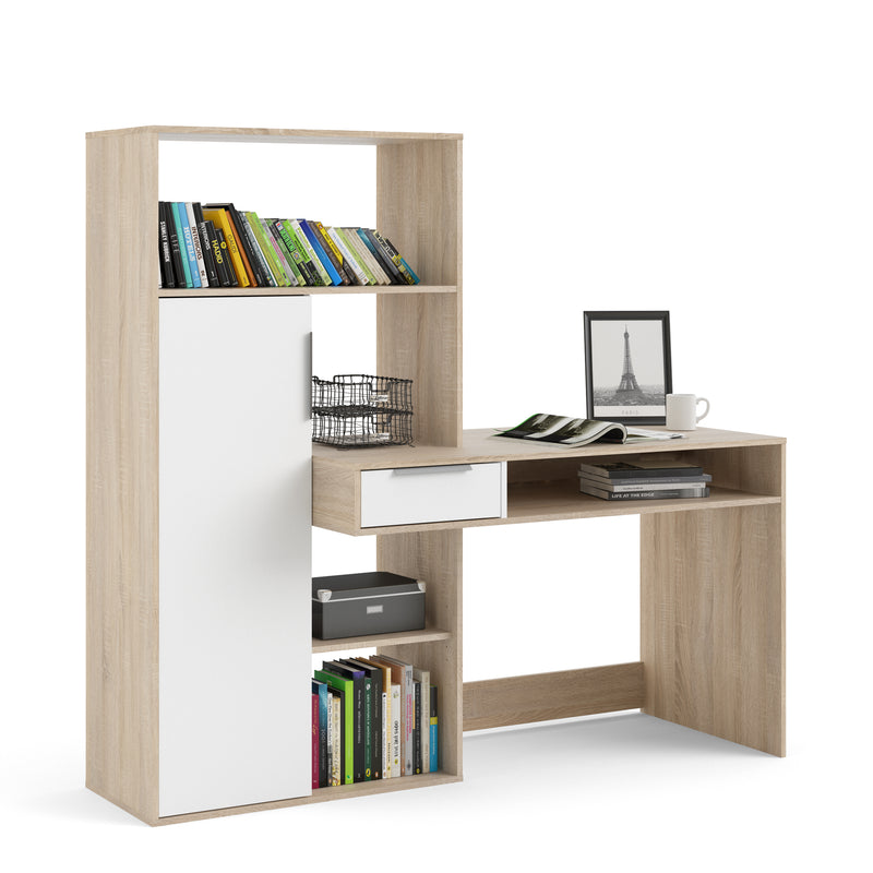 Function Plus Desk Multi Functional Desk with Drawer and 1 Door in White and Oak – image 6