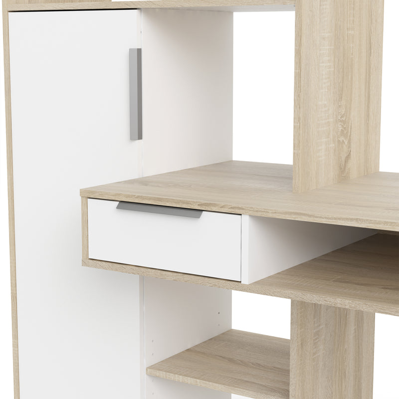 Function Plus Desk Multi Functional Desk with Drawer and 1 Door in White and Oak – image 8