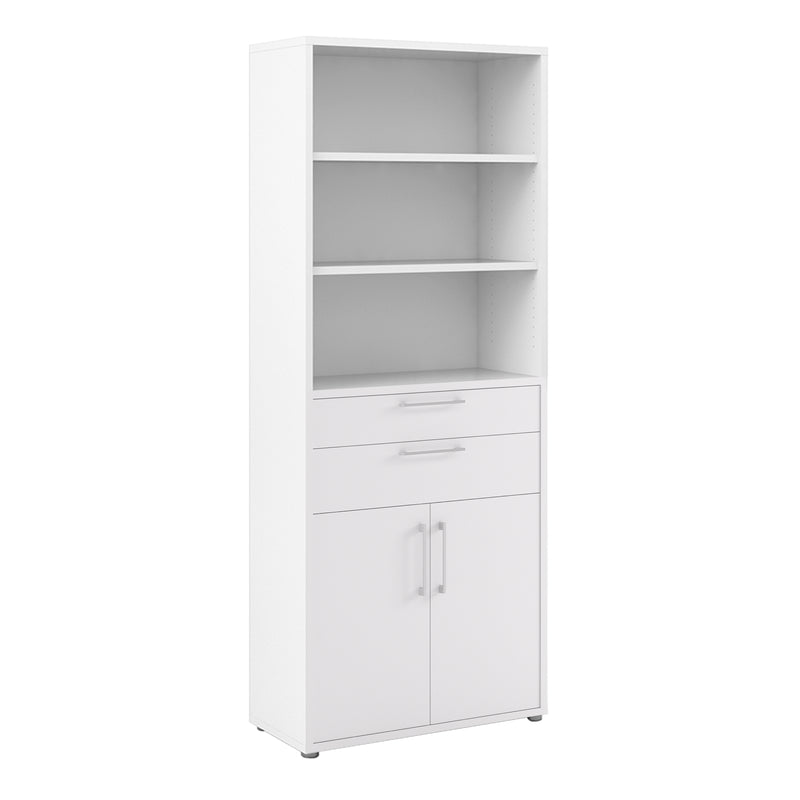 Prima Bookcase 3 Shelves with 2 Drawers 2 Doors – White – image 1