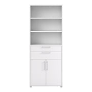 Prima Bookcase 3 Shelves with 2 Drawers 2 Doors – White – image 2