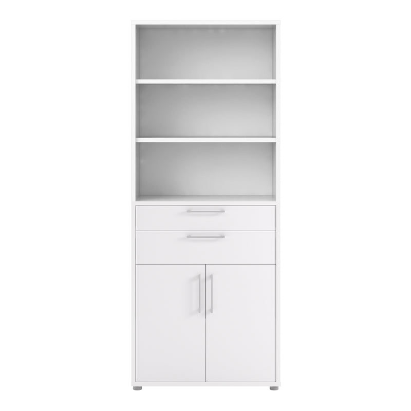 Prima Bookcase 3 Shelves with 2 Drawers 2 Doors – White – image 2