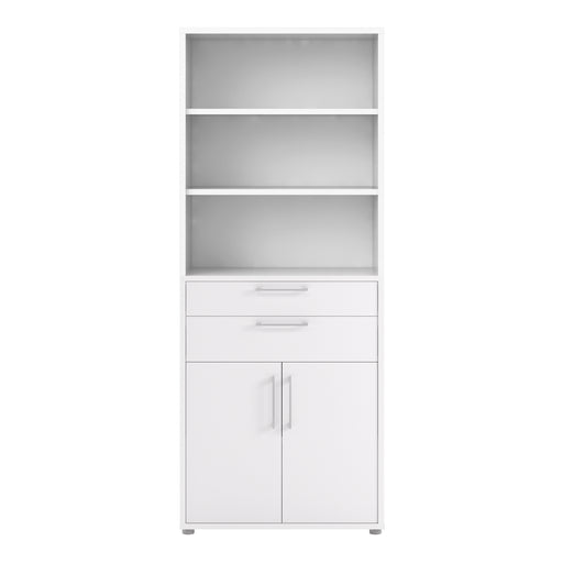 Prima Bookcase 3 Shelves with 2 Drawers 2 Doors – White – image 2