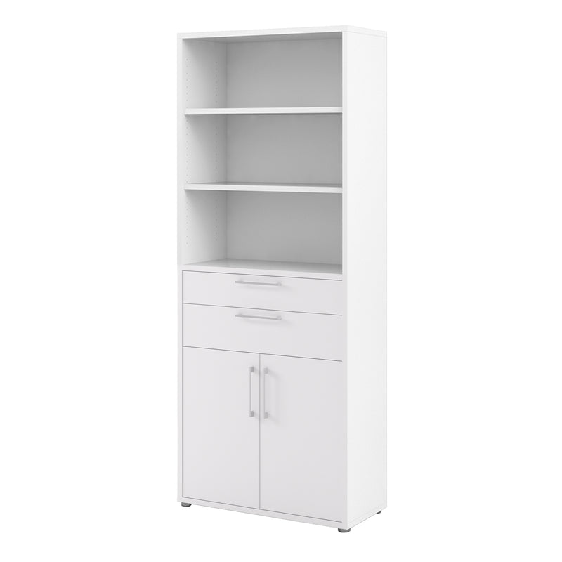 Prima Bookcase 3 Shelves with 2 Drawers 2 Doors – White – image 3