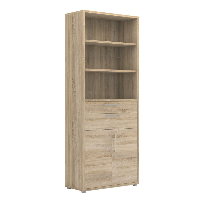 Prima Bookcase 3 Shelves with 2 Drawers 2 Doors – Oak – image 1