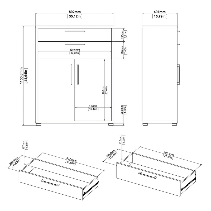 Prima Bookcase 3 Shelves with 2 Drawers 2 Doors – Oak – image 12