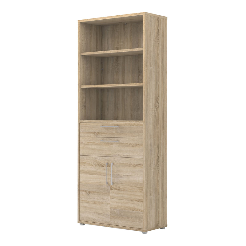 Prima Bookcase 3 Shelves with 2 Drawers 2 Doors – Oak – image 3