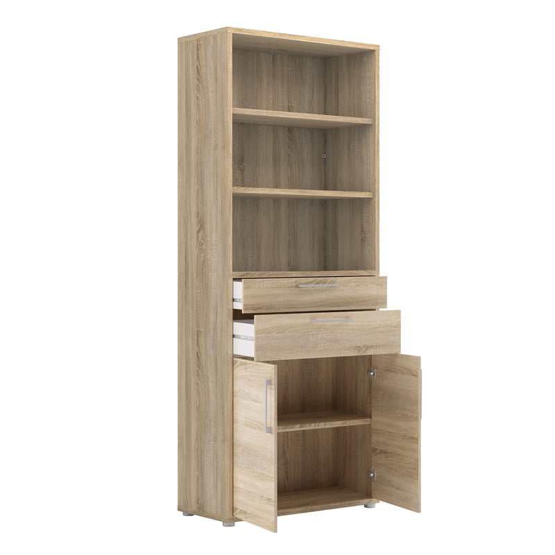 Prima Bookcase 3 Shelves with 2 Drawers 2 Doors – Oak – image 4