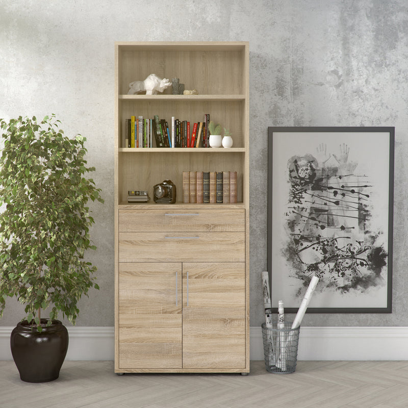 Prima Bookcase 3 Shelves with 2 Drawers 2 Doors – Oak – image 6
