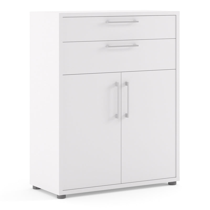 Prima Bookcase 1 Shelf With 2 Drawers 2 Doors Woodgrain – White – image 1