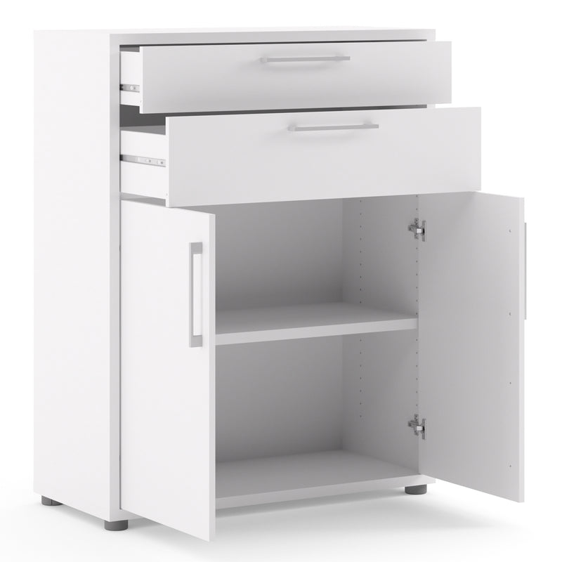 Prima Bookcase 1 Shelf With 2 Drawers 2 Doors Woodgrain – White – image 4