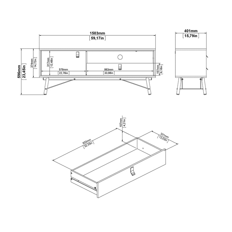 Ry TV Unit 1 Door 1 Drawer in Matt Black Walnut – image 11