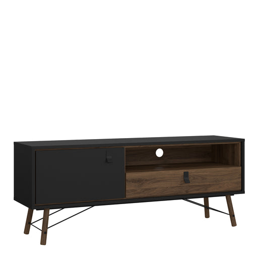 Ry TV Unit 1 Door 1 Drawer in Matt Black Walnut – image 1
