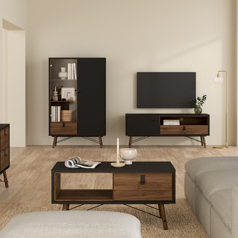 Ry TV Unit 1 Door 1 Drawer in Matt Black Walnut – image 6