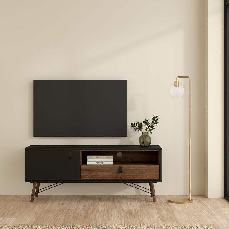 Ry TV Unit 1 Door 1 Drawer in Matt Black Walnut – image 7