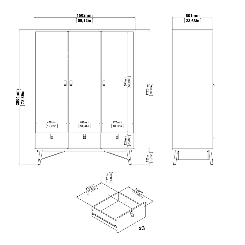 Ry Wardrobe 3 Doors 3 Drawers in Jackson – image 11