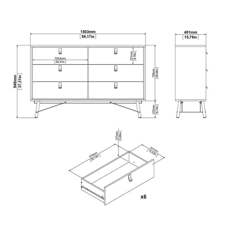 Ry Wide Double Chest of Drawers 6 Drawers in Jackson – image 11