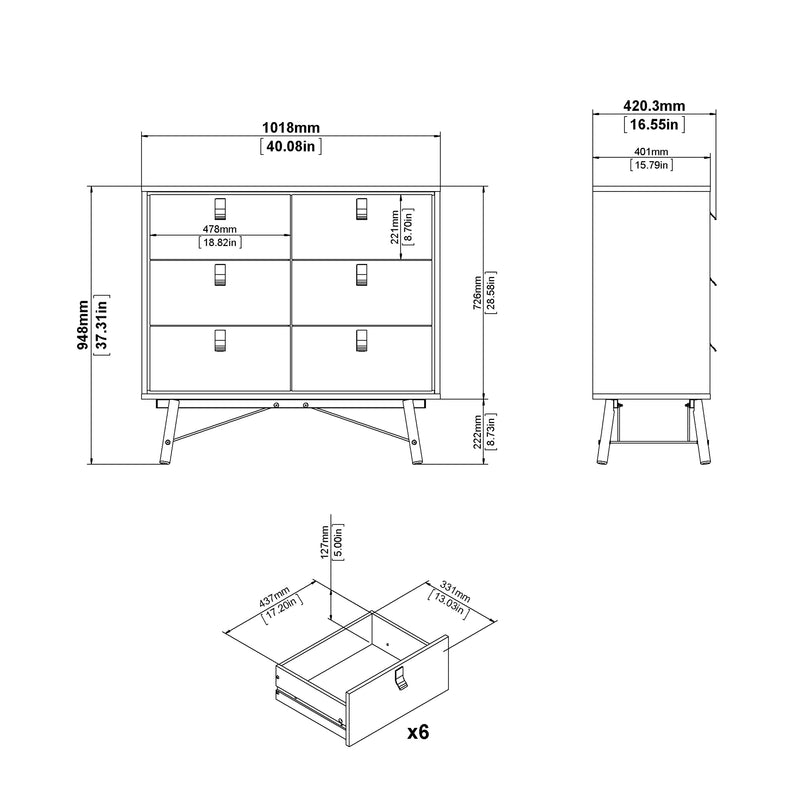 Ry Double Chest of Drawers 6 Drawers in Matt Black Walnut – image 10