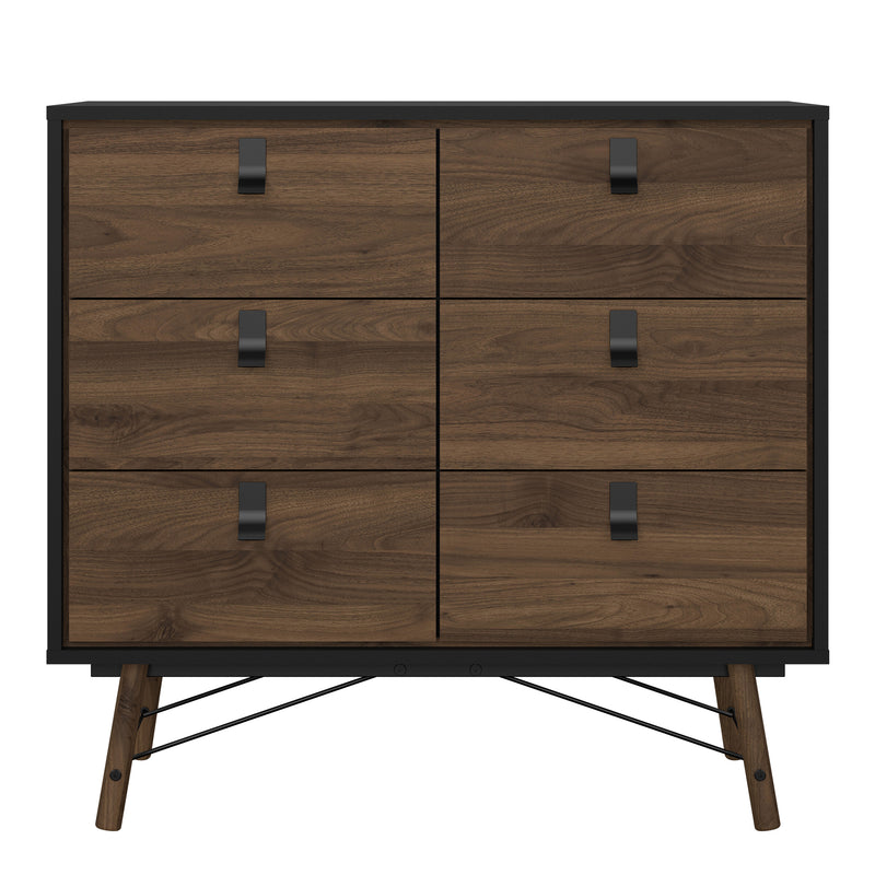 Ry Double Chest of Drawers 6 Drawers in Matt Black Walnut – image 2